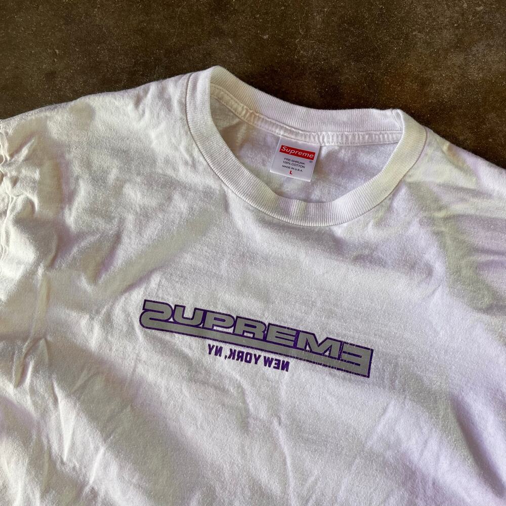 Designer supreme New York inverted logo white lightly stained mens size L